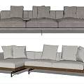 Modern Modular Sofa Set With Grey Beige Cushions And Wooden Base Design 3d model