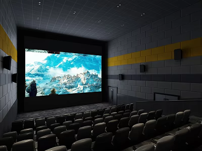 Modern Cinema Interior With Large Projection Screen And Rows Of Comfortable Seats 3d model