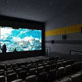 Modern Cinema Interior With Large Projection Screen And Rows Of Comfortable Seats