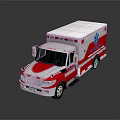 Modern Red And White Ambulance With Blue Medical Symbol And Emergency Lights