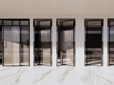 Modern Door Components With Glass Panels Black Metal Frames And Sleek Handles 3d model