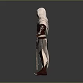 Hooded Character In Red White Outfit With Demon Mask And Armor Standing Pose