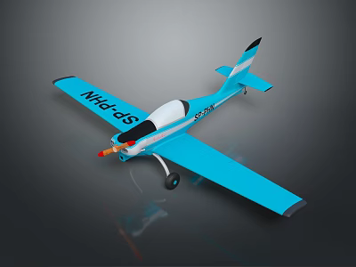 Blue And White Model Airplane With SP001 COCOA Markings Orange Propeller And Landing Gear 3d model