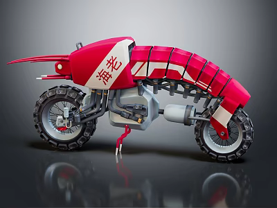 Red Futuristic Motorcycle With Unique Body Design And Sturdy Black Wheels 3d model