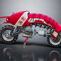 Red Futuristic Motorcycle With Unique Body Design And Sturdy Black Wheels