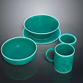 Teal Colored Dinnerware Set Including Bowls Plate And Mugs For Home Daily Use