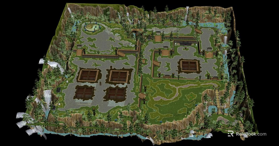3D Landscape Park Design With Square Plots Green Areas Water Features And Trees 3d model 