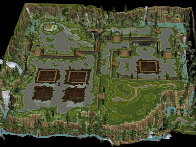 3D Landscape Park Design With Square Plots Green Areas Water Features And Trees 3d model