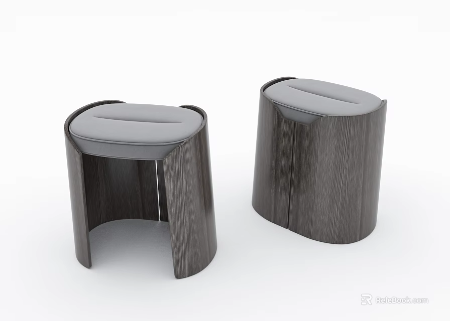 Two Modern Wooden Sofa Stools With Gray Cushion And Sleek Design 3d model 