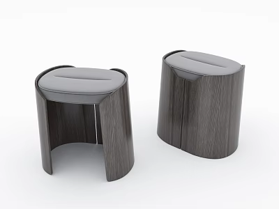 Two Modern Wooden Sofa Stools With Gray Cushion And Sleek Design 3d model