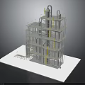 Multi Level Industrial Building Model With Metal Frame Yellow Stairs And Pipes