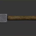 Classic Metal Head Hammer Weapon With Wooden Handle And Reflective Surface