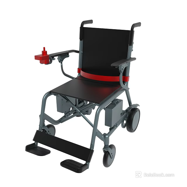 Lightweight Wheelchair With Black Seat Red Safety Belt Gray Frame And Wheels 3d model 
