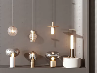 Modern Lighting Combinations With Various Pendant And Table Lamps In Gold Silver White Modern Style 3d model