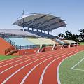 Soccer Field With Running Track Stadium Stands And Basketball Courts