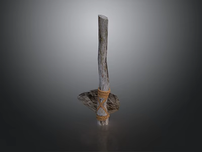 Handcrafted Wooden Decorative Pole With Rope Wrapped Base And Natural Texture 3d model