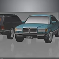 Two Classic Black and Blue Vintage Cars with Retro Exterior Design