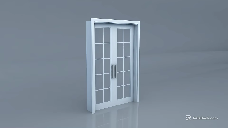 Modern White Double Door With Glass Panes And Metal Handles In Sleek Design 3d model 