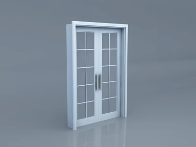 Modern White Double Door With Glass Panes And Metal Handles In Sleek Design 3d model