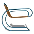 Stylish Lounge Chair Featuring Brown Cushion And Blue Metal Frame