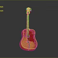 Acoustic Guitar With Red Yellow Gradient Finish And Floral Decorative Inlays