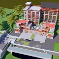 Traditional Multi story Boutique Guesthouse With Red Roofs And Green Trees