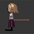 Animated Game Character With Blonde Hair Cat Ears Red Eyes White Top And Purple Skirt