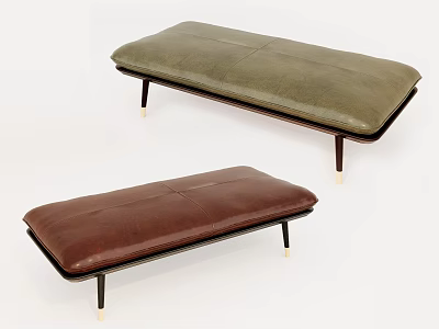 Modern Leather Ottoman With Green And Brown Upholstery And Metal Legs 3d model