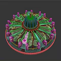 Intricate Metallic Mechanical Device With Circular Central Structure And Surrounding Radial Vanes