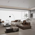 Modern Minimalist Restaurant Sofa Coffee Table Combination Nakajima Table and Chair Combination Sofa Background Wall Large Horizontal Hall Guest Restaurant Curtain Dream Curtain 3d model