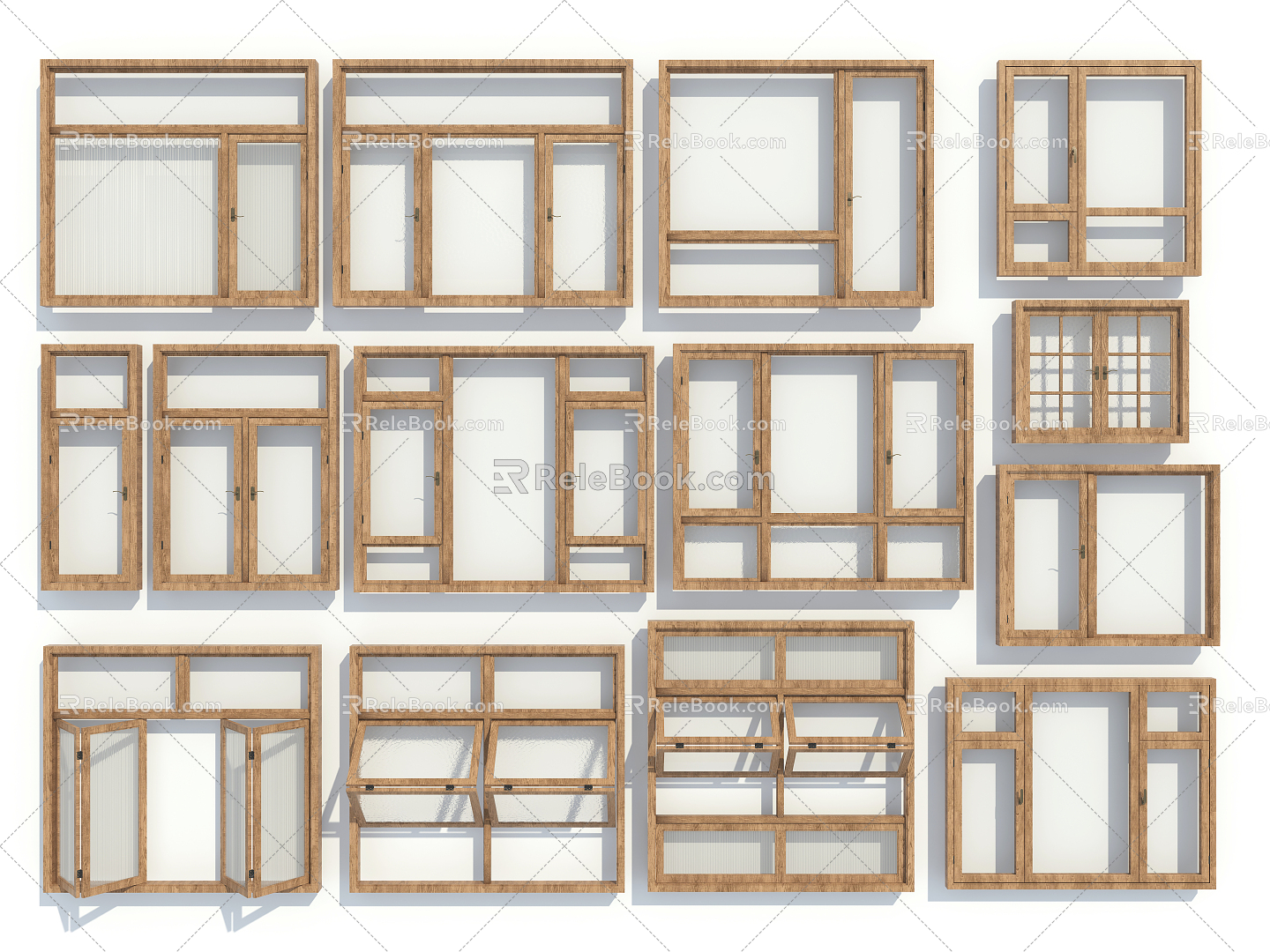 Japanese-style window wood grain casement window casement window 3d model