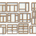 Japanese-style window wood grain casement window casement window 3d model