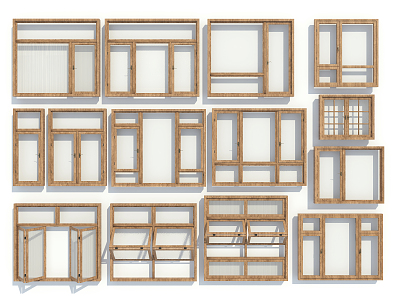 Japanese-style window wood grain casement window casement window 3d model