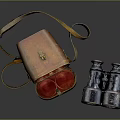 Vintage Brass Binoculars Display With Open Leather Case And Retro Design Details