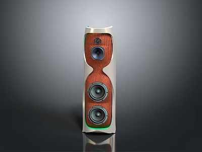Modern Wooden Panel Floor Standing Speaker With Metal Frame And Multiple Drivers 3d model