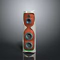 Modern Wooden Panel Floor Standing Speaker With Metal Frame And Multiple Drivers