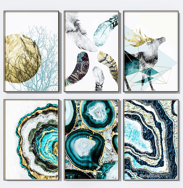 Modern Decorative Wall Art With Geometric Patterns Deer And Agate Slice Designs 3d model 