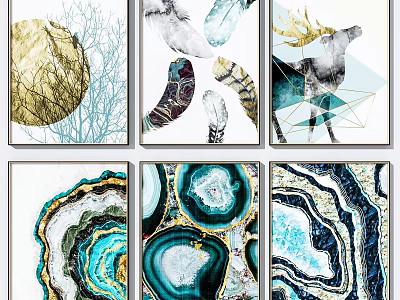 Modern Decorative Wall Art With Geometric Patterns Deer And Agate Slice Designs 3d model