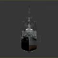Detailed Warship 3D Model With Gray Hull Orange Bottom Turret And Antenna Structures