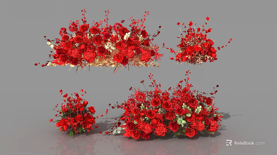 Elegant Red Floral Display With Artistic Arrangement And Green Leaf Accents 3d model 