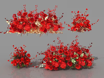Elegant Red Floral Display With Artistic Arrangement And Green Leaf Accents 3d model