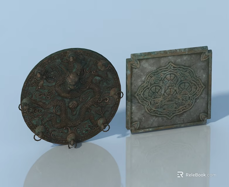 Decorative Bronze Pet Cabinet With Dragon Patterns And Circular Square Design 3d model 