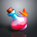 Colorful Magical Bottle With Red Cork Blue Neck And Orange Butterfly