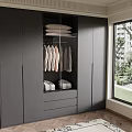 Sleek Dark Gray Wardrobe With Hanging Folded Clothes Drawers And Window