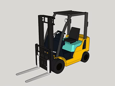 Industrial Yellow Forklift With Black Frame Front Forks And Cab 3d model