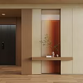 Modern Entryway Partition With Wooden Frame Glass Panel And Console Table Decor 3d model