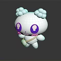 White Cartoon Bear With Big Purple Eyes Heart Shaped Object On Dark Background With Reflection