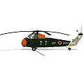Detailed Green And Orange Helicopter With Rotors And Fuselage On Ground