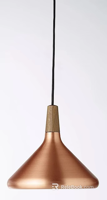 Modern Minimalist Pendant Light with Wooden Top and Copper Body Design 3d model 
