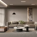 Modern Living Room Interior With Sofa Coffee Table Floor Lamp Rug Decorative Painting And Bookshelf
